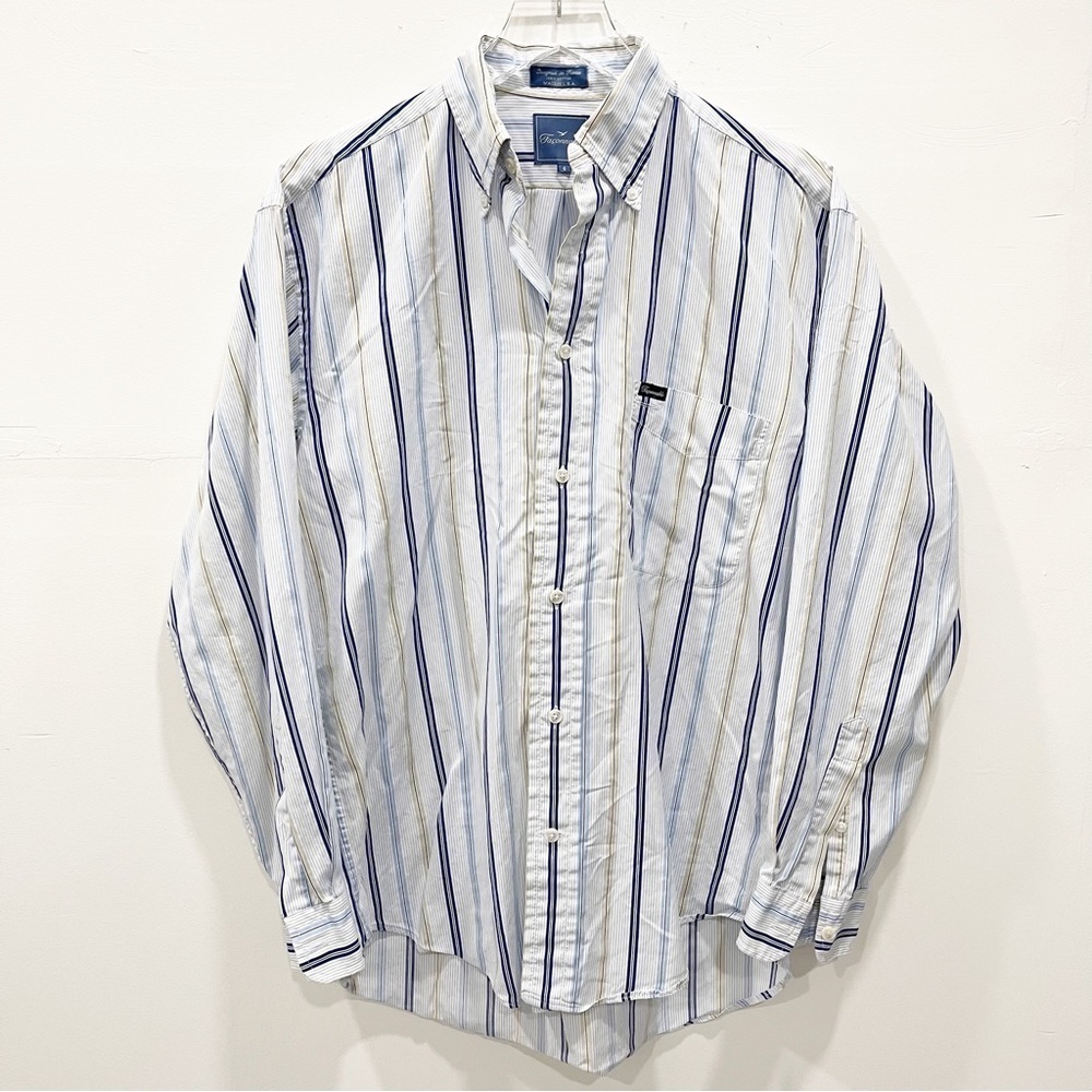 Faconnable Cotton Stripe Long Sleeve Button Down Shirt Designed in France Small